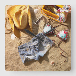 Clothing Left Behind On Beach Square Wall Clock