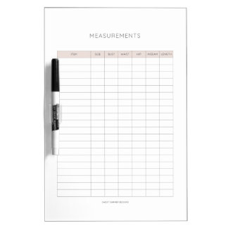 Clothing Measurements Dry Erase Board