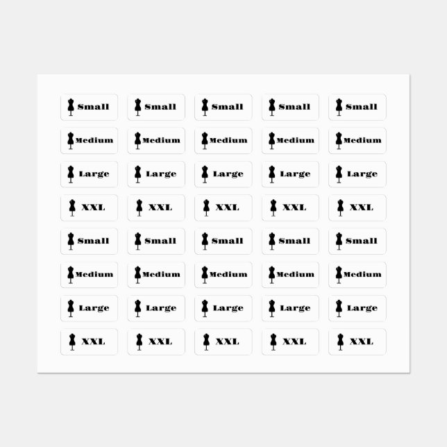 Clothing Size Labels (Sheet)