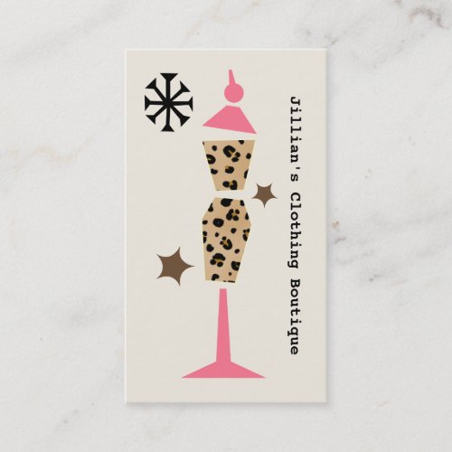 Clothing Store Boutique - Leopard Pink Dress Form Business Card Templates