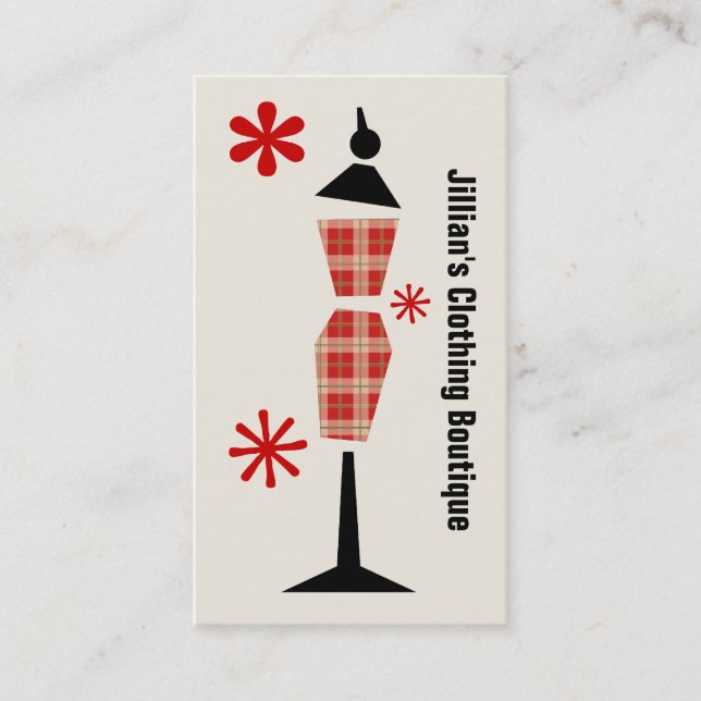 Clothing Store Boutique - Red Plaid Mannequin Business Card (Front)