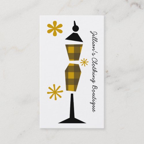 Clothing Store Boutique - Yellow Plaid Mannequin Business Card Templates