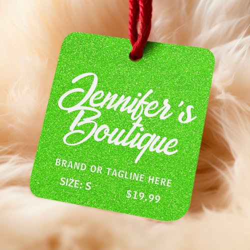 Clothing Tags Small Business Green White Glitter
