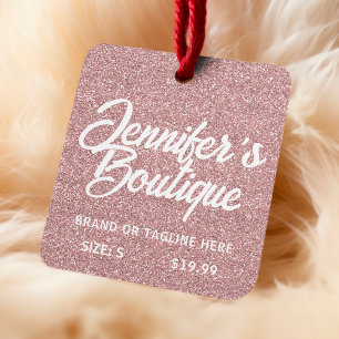 Clothing Tags Small Business Pink White Glitter