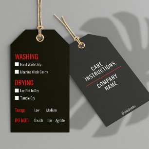 Clothing Washing Care Instructions Hang Tag