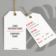 Clothing Washing Care Instructions Hang Tag