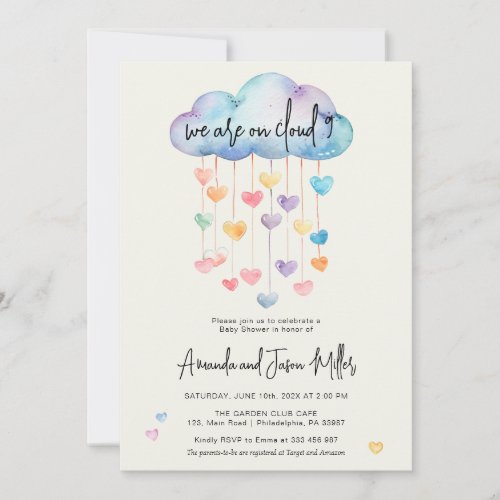 Cloud 9 Baby Shower cute hearts Save The Date