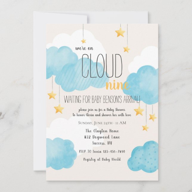 Cloud 9 Baby Shower Invitation (Front)