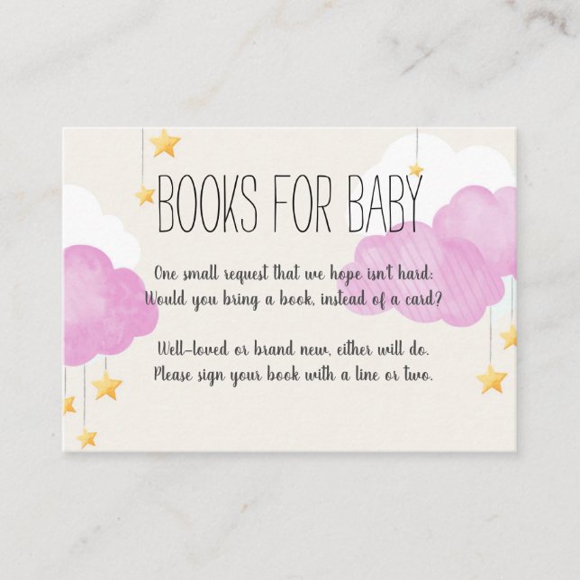 Cloud 9 Baby Shower Pink Book Request Business Card (Front)