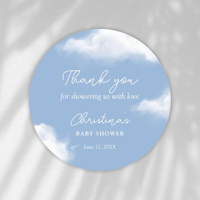 Cloud 9 Baby Shower Thank You Classic Round Sticker (Creator Uploaded)