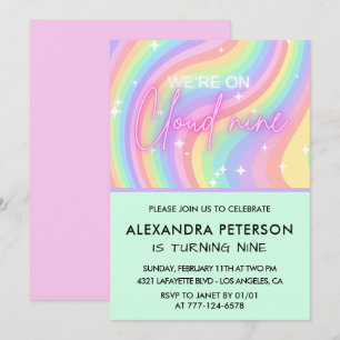 Cloud 9 Birthday Invitation Pastel Rainbow Stars