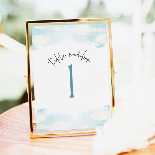Cloud 9 Blue and White Bridal Shower 1 Table Number
