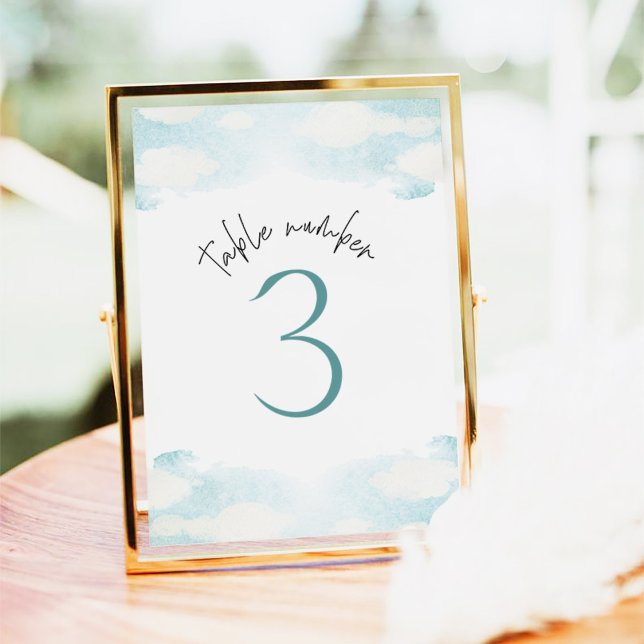 Cloud 9 Blue and White Bridal Shower 3 Table Number (Creator Uploaded)