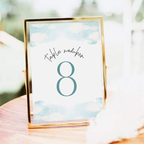 Cloud 9 Blue and White Bridal Shower 8 Table Number