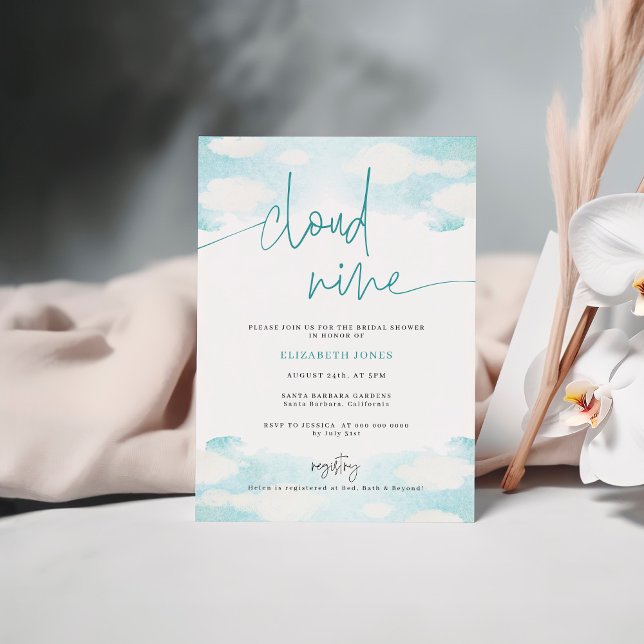 Cloud 9 Blue and White Bridal Shower Invitation (Creator Uploaded)