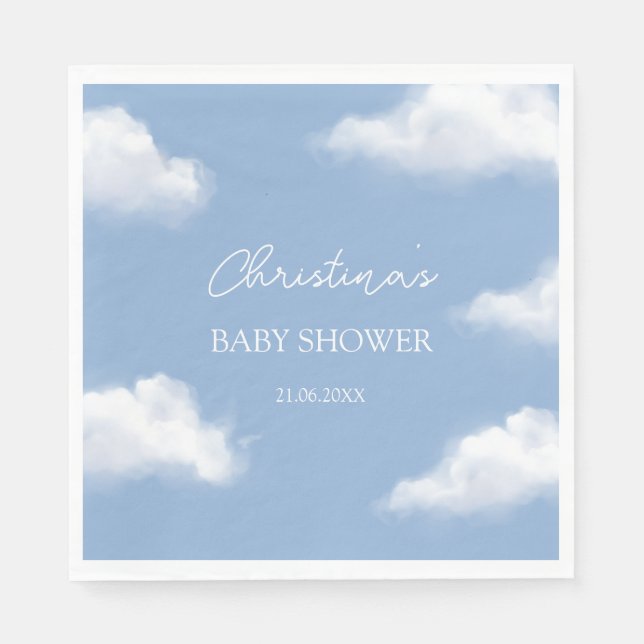 Cloud 9 Blue Baby Shower Personalized Napkins (Front)