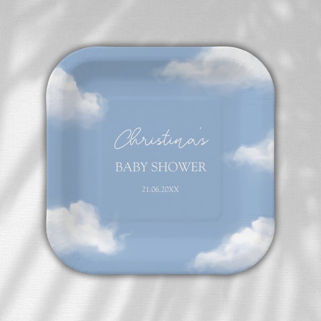 Cloud 9 Blue Baby Shower Personalized Paper Plates (Creator Uploaded)