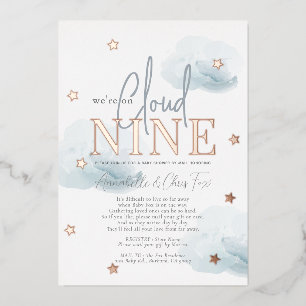 Cloud 9 Blue Clouds Boy Baby Shower by Mail Foil Invitation