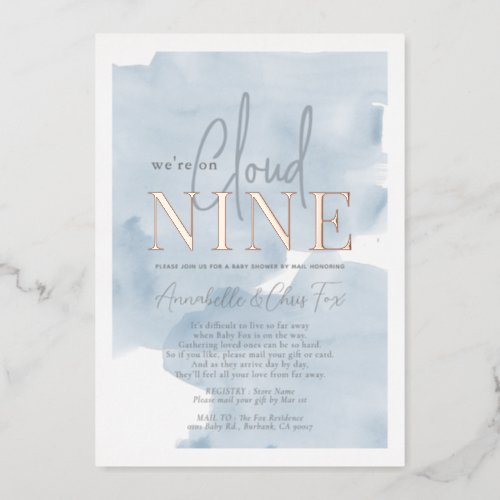 Cloud 9 Blue Sky Boy Baby Shower by Mail Foil Invitation