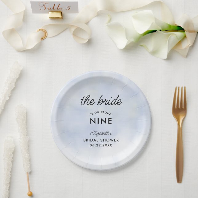 Cloud 9 Blue Sky Elegant Classy Bridal Shower Paper Plates (Wedding)