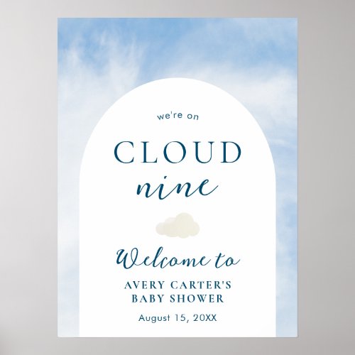 Cloud 9 Blue Sky Watercolor Baby Shower Welcome Poster