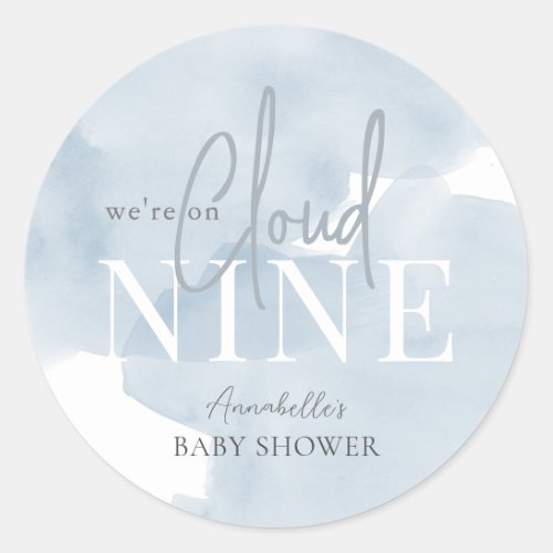 Cloud 9 Blue Sky Watercolor Boy Baby Shower Classic Round Sticker
