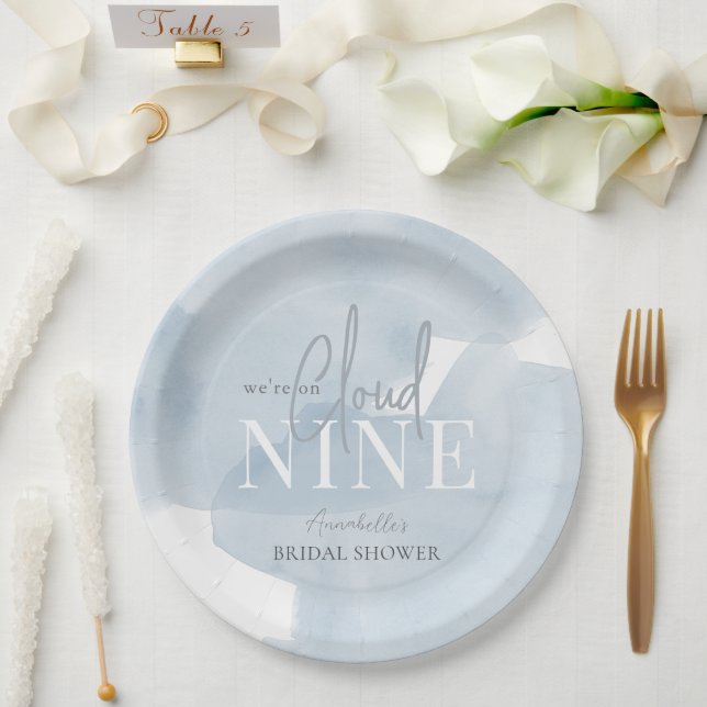 Cloud 9 Blue Sky Watercolor Bridal Shower Paper Plates (Wedding)
