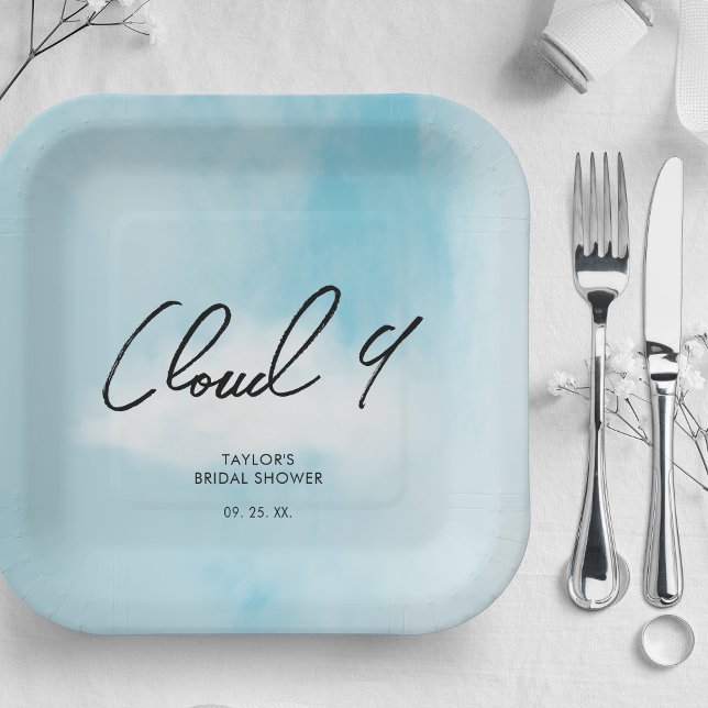 Cloud 9 Bridal Shower Theme Minimalist Decoration Paper Plates (Creator Uploaded)