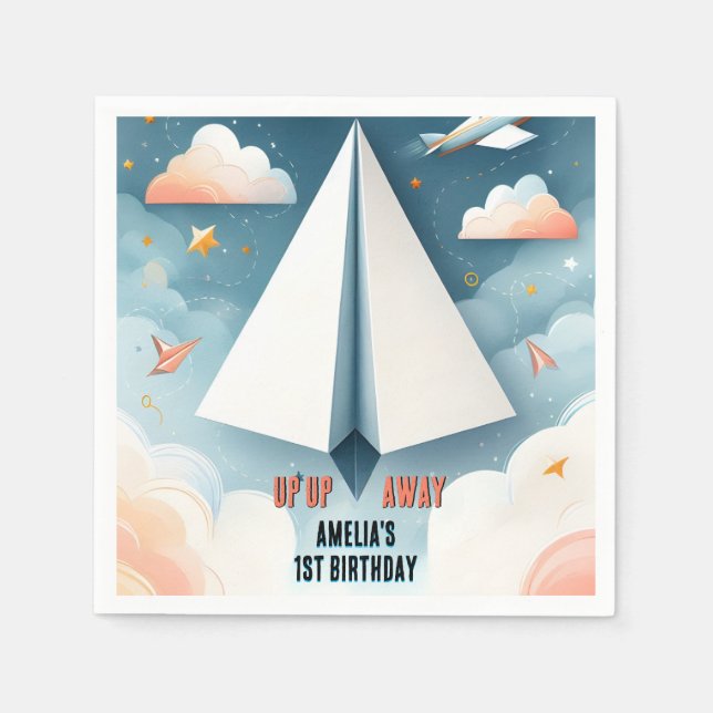 Cloud 9 Fly Kids Sky Joy Airplane 1st Birthday Napkins (Front)
