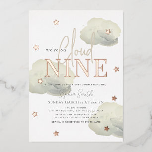 Cloud 9 Gold Clouds Watercolor Baby Shower Foil Invitation
