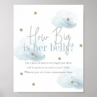 Cloud 9 Gold Stars Blue Baby Shower How Big Belly