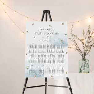 Cloud 9 Gold Stars Blue Baby Shower Seating Chart Foam Board