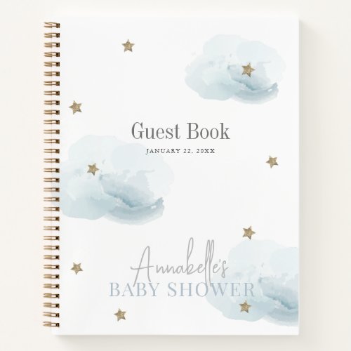 Cloud 9 Gold Stars Blue Boy Baby Shower Guest Book