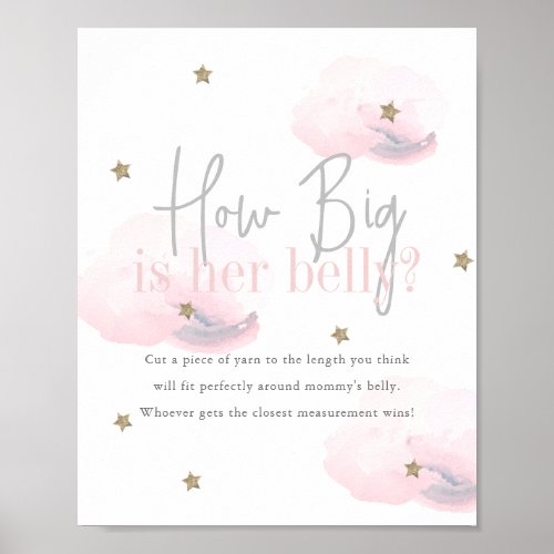 Cloud 9 Gold Stars Pink Baby Shower How Big Belly Poster