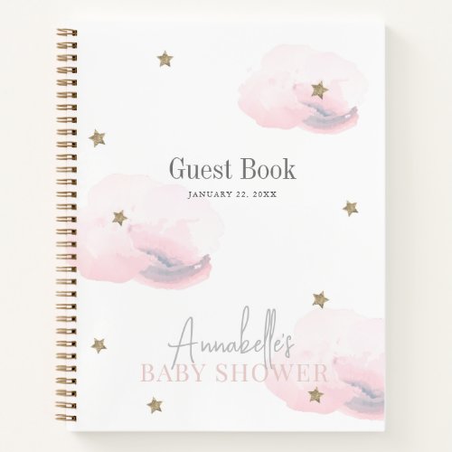 Cloud 9 Gold Stars Pink Gir Baby Shower Guest Book