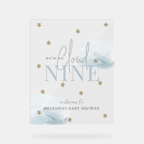 Cloud 9 Gold Stars Watercolor Baby Shower Welcome Acrylic Sign