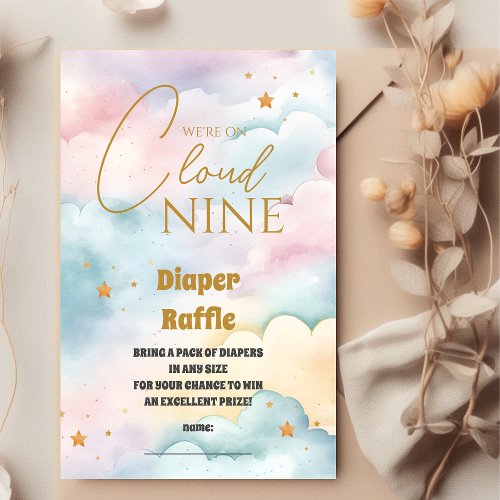 Cloud 9 Gold Stars Watercolor Diapper Raffle Enclosure Card