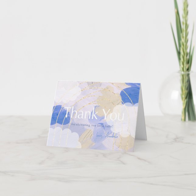 Cloud 9 Gouache Paint Brush Stroke Baby Shower Thank You Card (Front)