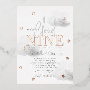 Cloud 9 Gray Clouds Watercolor Baby Shower by Mail Foil Invitation