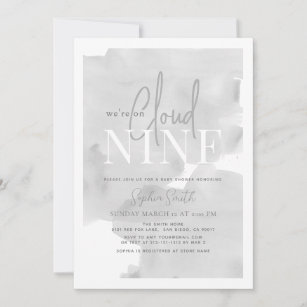 Cloud 9 Gray Sky Watercolor Baby Shower Invitation