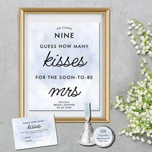 Cloud 9 How Many Kisses Bridal Shower Pastel Blue Poster