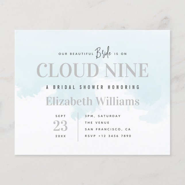 Cloud 9 Minimal Chic Budget Bridal Shower Invite (Front)