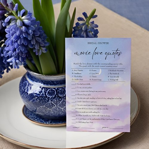 Cloud 9 Movie Love Quotes Bridal Shower Game Card