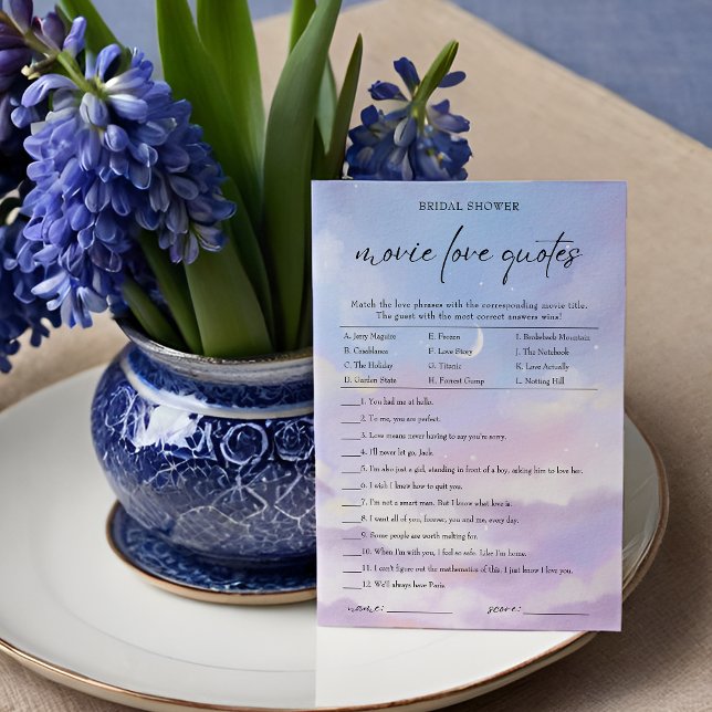 Cloud 9 Movie Love Quotes Bridal Shower Game Card (Creator Uploaded)
