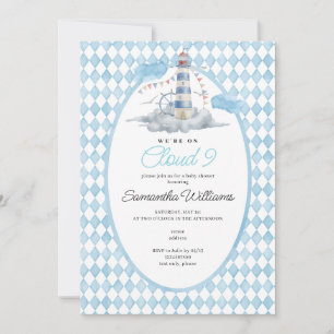 Cloud 9 Nautical Lighthouse Watercolor Baby Shower Invitation