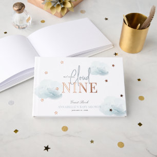 Cloud 9/Nine Blue Clouds Boy Baby Shower Foil Guest Book