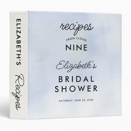 Cloud 9 Pastel Blue Bridal Shower Recipe Organizer 3 Ring Binder