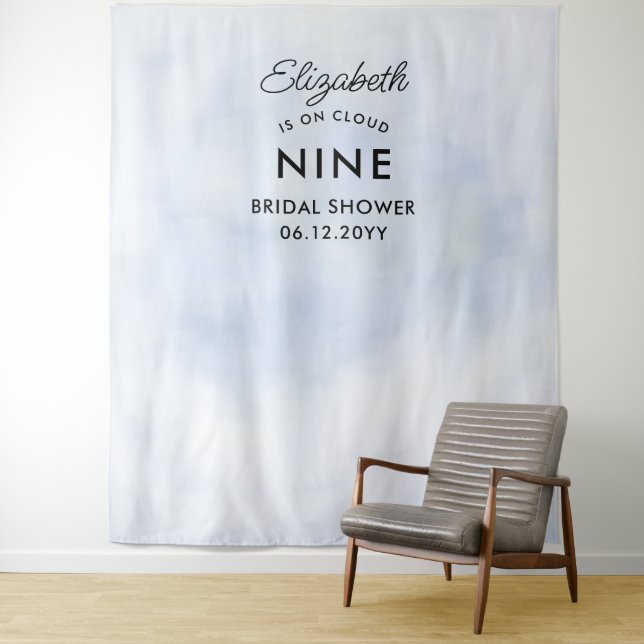 Cloud 9 Pastel Blue Modern Bridal Shower Backdrop (In Situ)