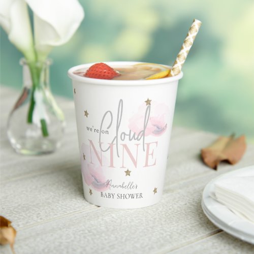 Cloud 9 Pink Clouds  Gold Stars Girl Baby Shower Paper Cups