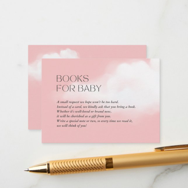 Cloud 9 Pink Girl Baby Shower Books for Baby Enclosure Card (Front/Back In Situ)